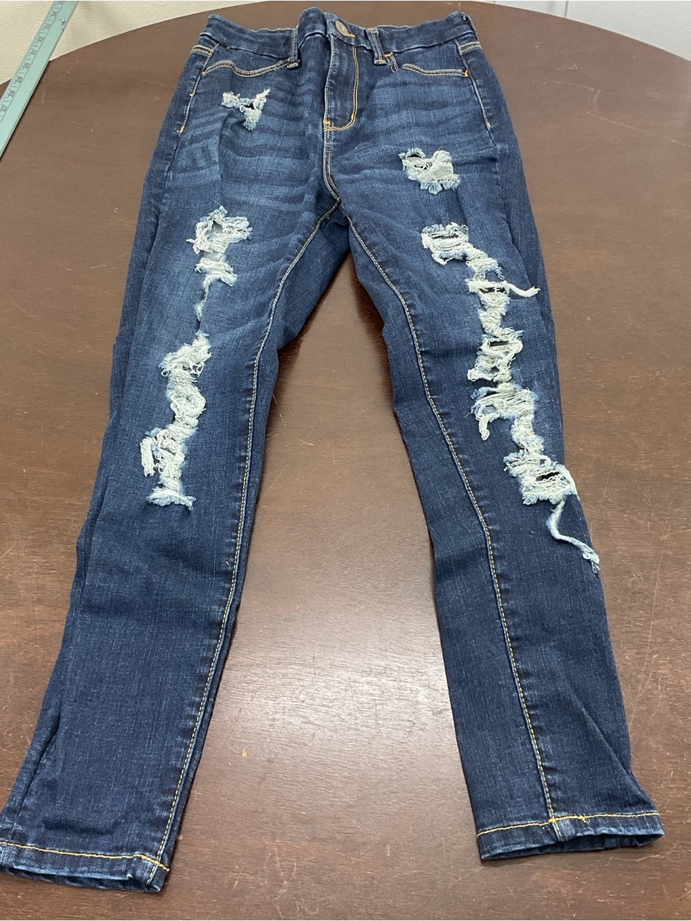 NOBO Dark Blue Distressed Straight Leg Jeans